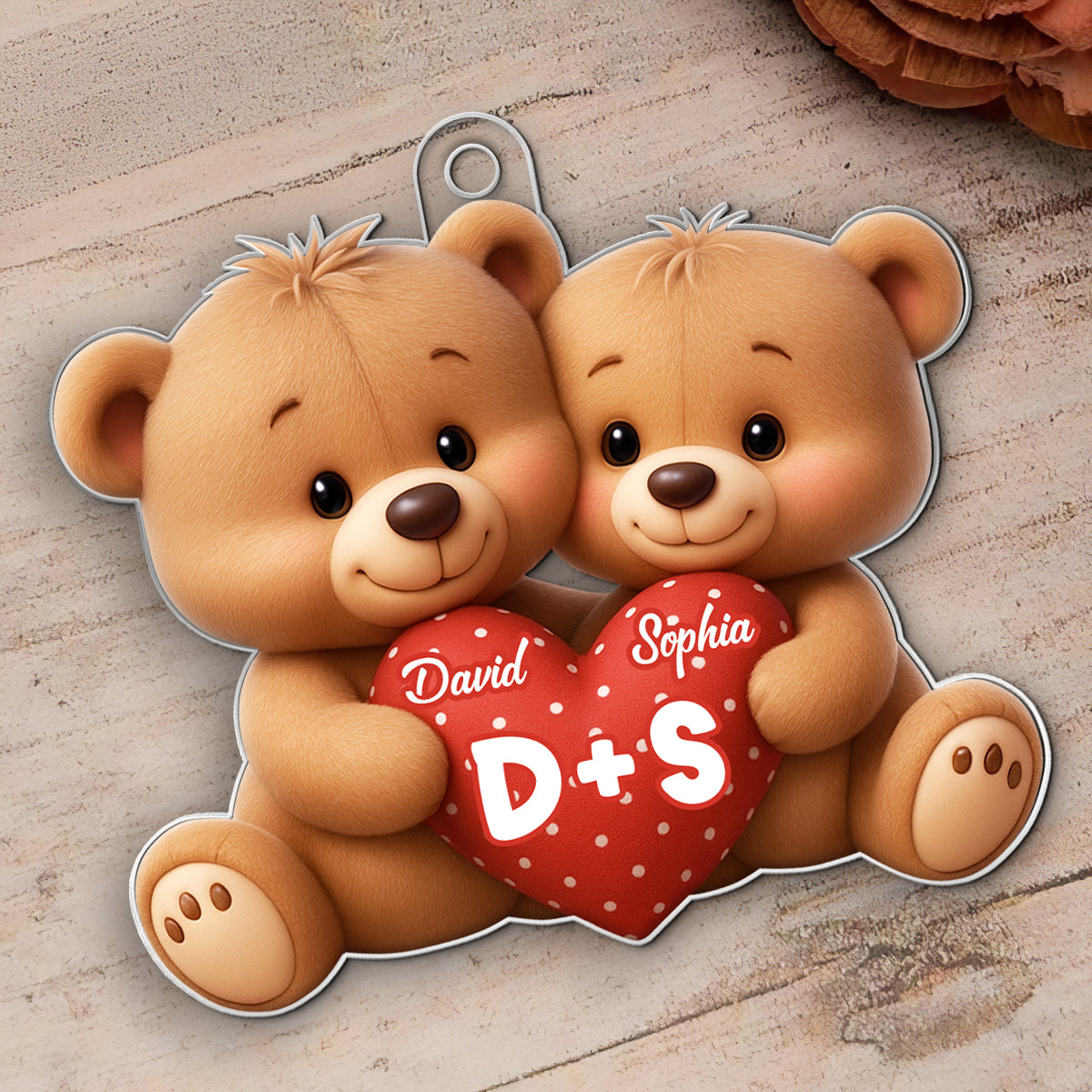 Bear Couple Holding Heart - Personalized Acrylic Car Hanger - Valentine's Day Gift for him, for her
