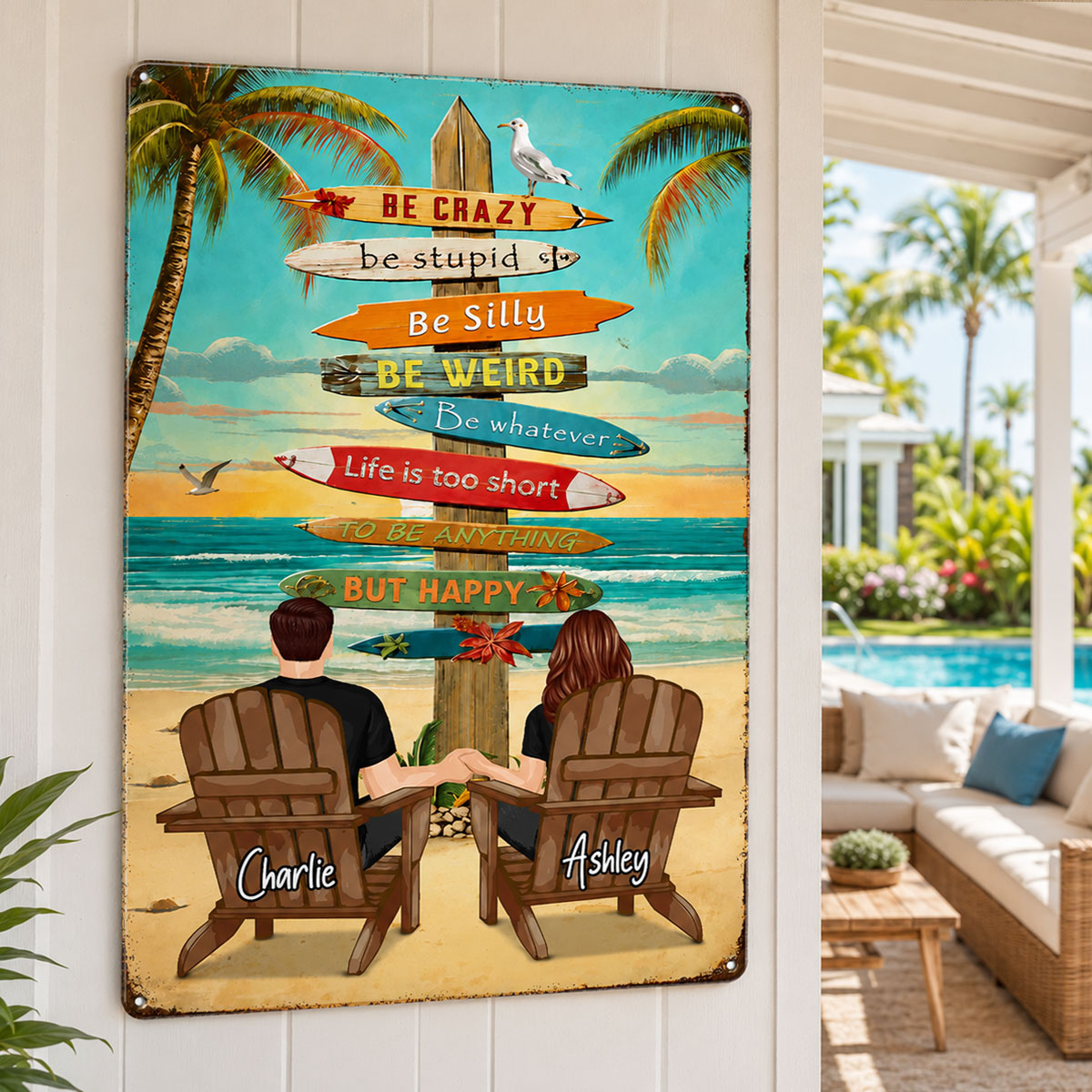 Couple Tropical Beach - Personalized Metal Sign - Gift For Couple, Summer Decorations