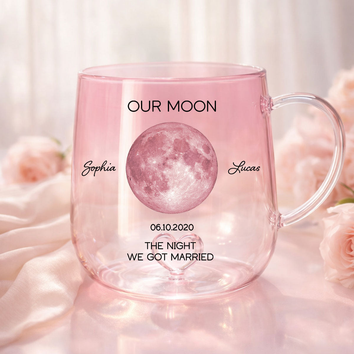 Our Moon Couple Custom Moon Phase by Date - Personalized Glass Mug - Anniversary Gift, Birthday Gift for Husband, Wife