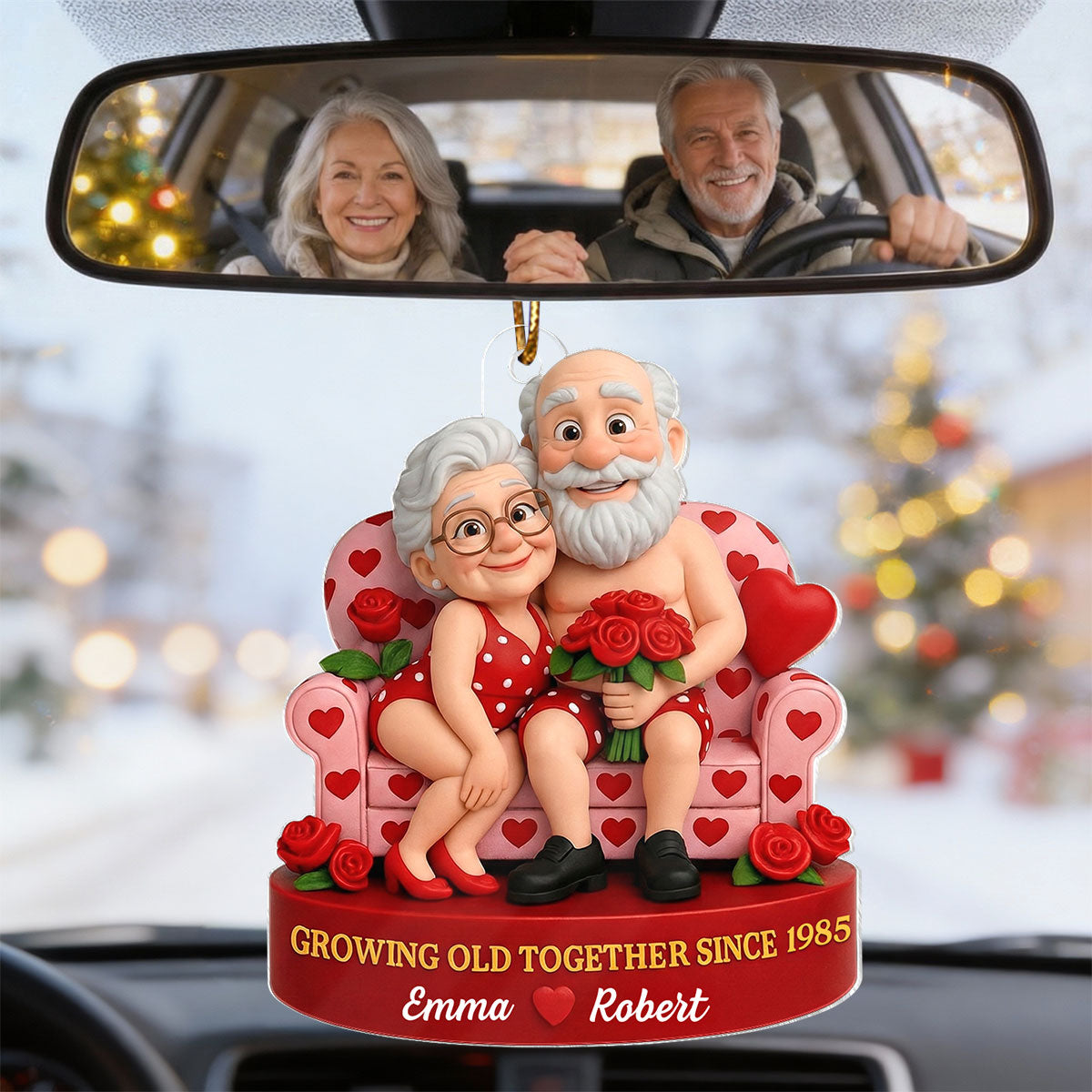 Funny Old Couple Growing Old Together - Personalized Acrylic Car Hanger - Valentine's Day Gift for him, for her
