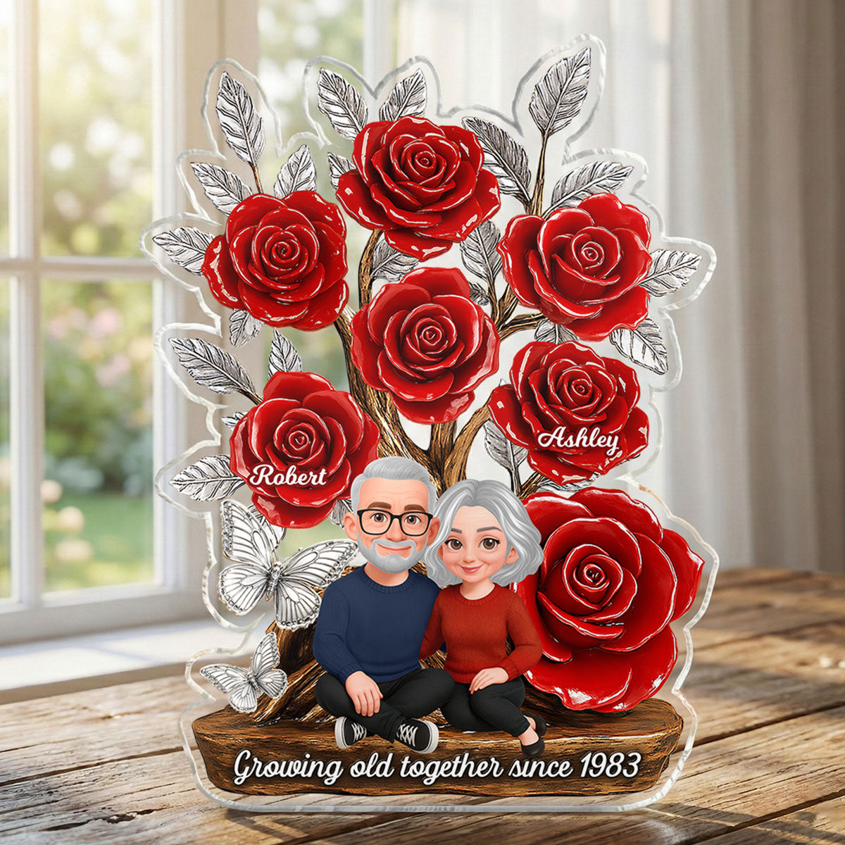 Eternal Love Timeless Roses Tree Couple Together - Personalized Acrylic Block Plaque - Valentine's Day Gift For Couple, Gift For Her, For Him