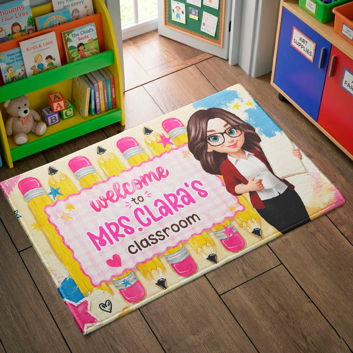 Pastel Pencil Teacher Welcome To Classroom - Personalized Doormat - Back To School Gift For Teachers, Classroom Decors