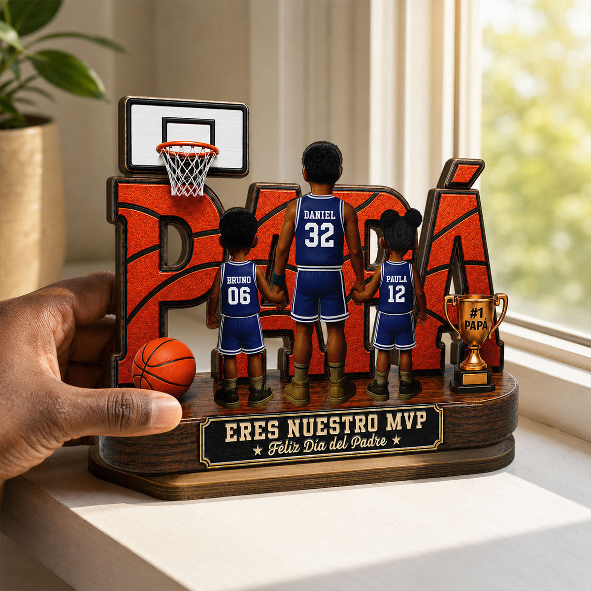 Leyenda Papá Basquetbolista, Tú Eres Nuestro MVP - Placa de Madera Personalizada de 2 Capas - Regalo del Día del Padre para Papá
