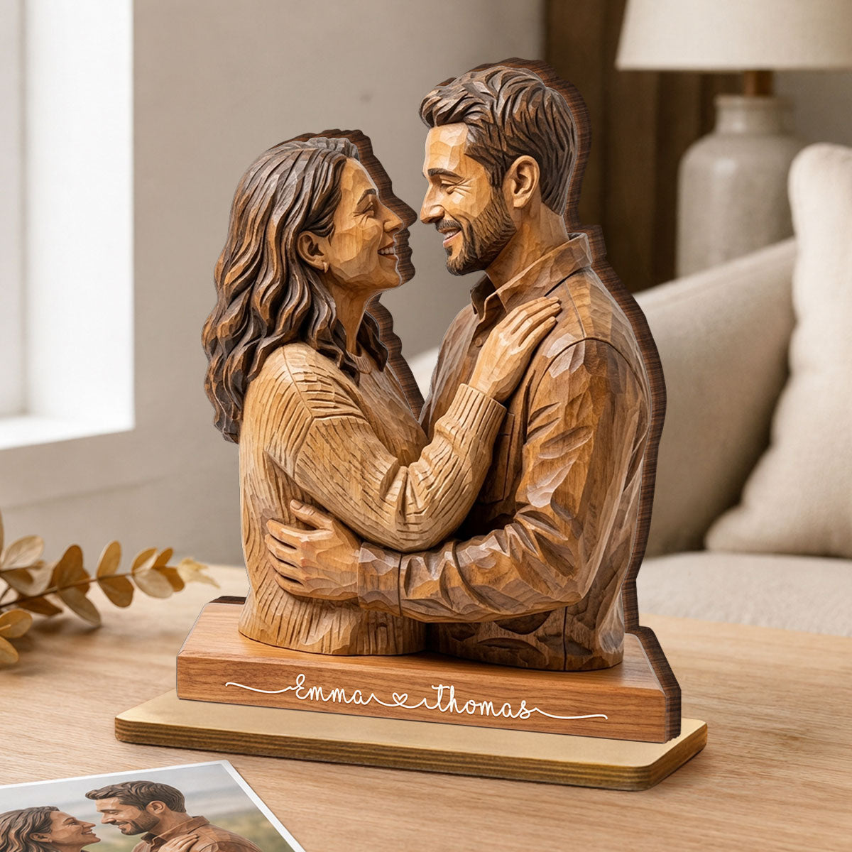 Custom Couple Photo - Personalized 2-Layered Wooden Plaque - Romantic Anniversary Gift for Wife Husband