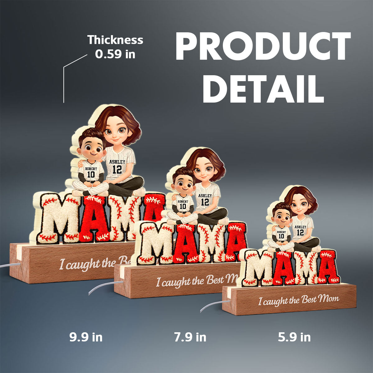 Mama Baseball And Kids - Personalized Acrylic Block LED Night Light - Heartfelt Gift For Mom, Grandma