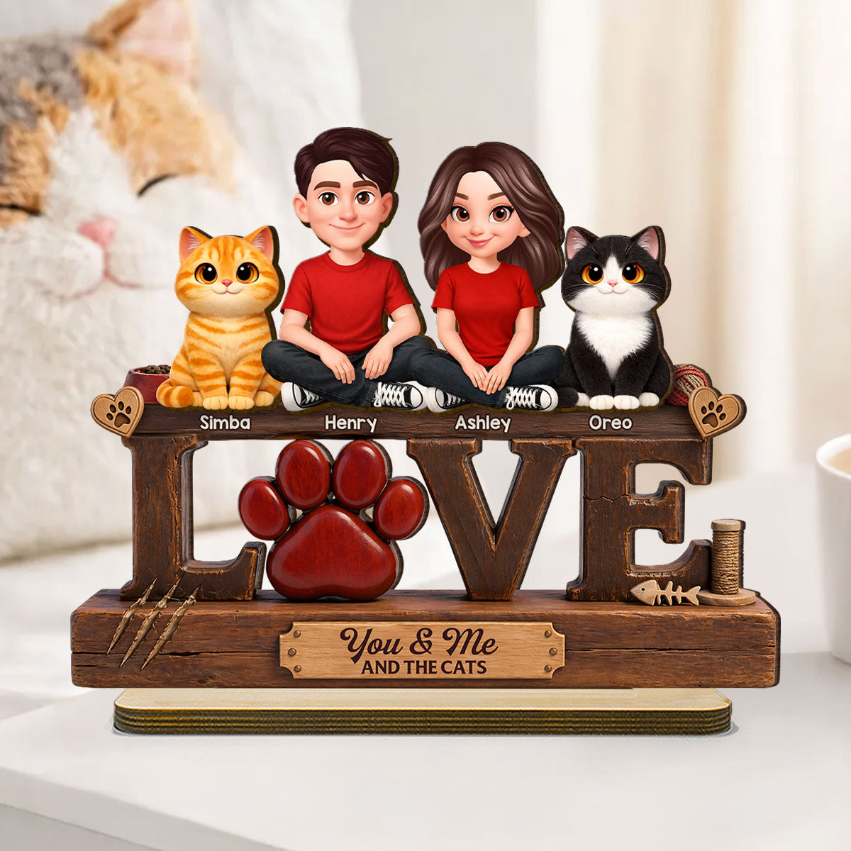 You & Me And The Cat - Personalized 2-Layered Wooden Plaque - Heartfelt  Gift For Cat Dad