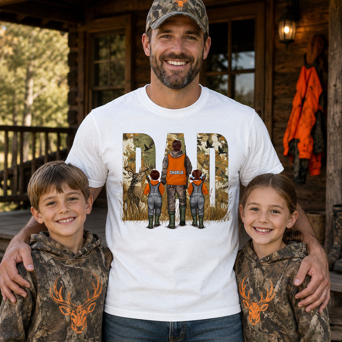 Hunting Dad & Children - Personalized Shirt - Outdoor Father's Day Gift for Dad, Husband