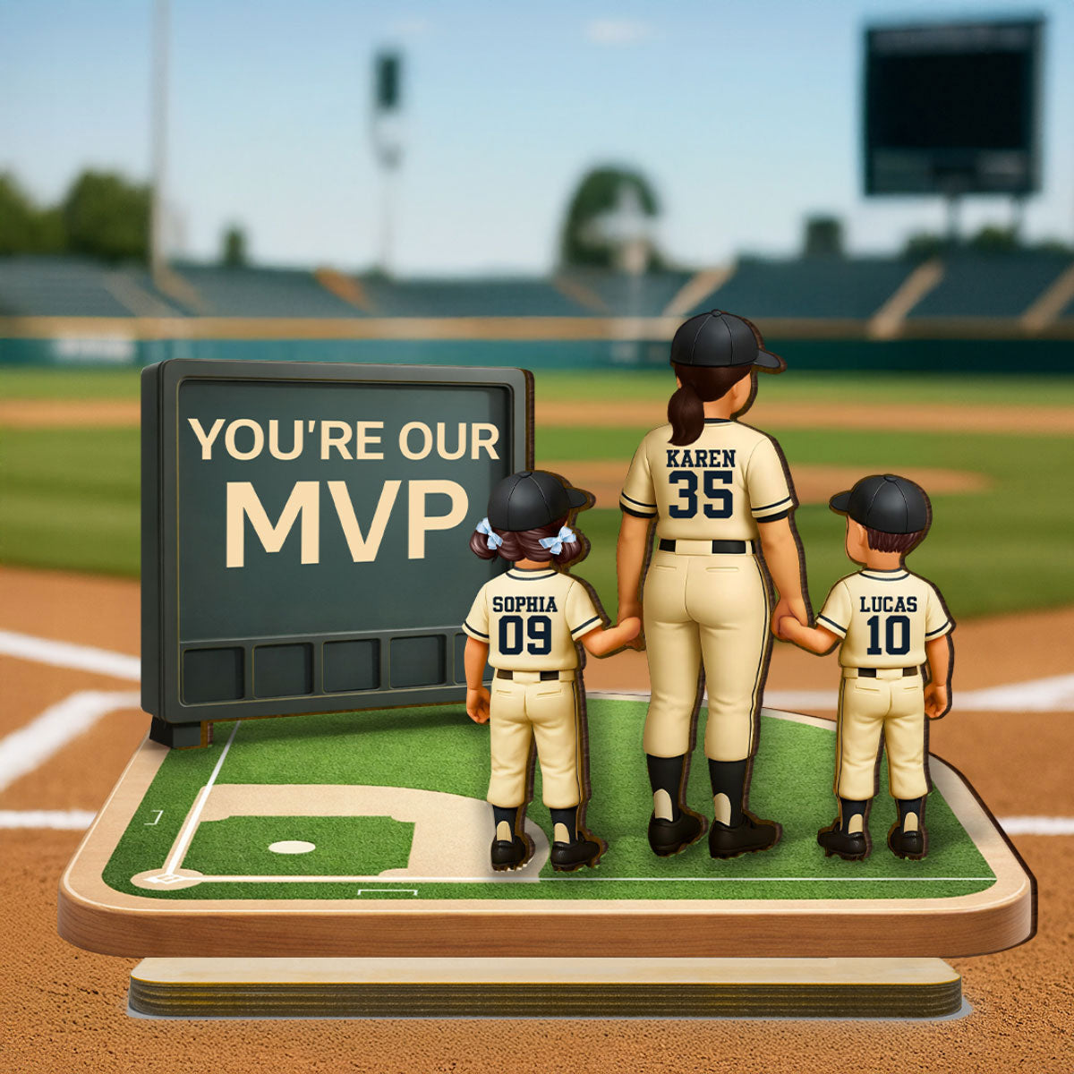 Our MVP Baseball Mom - Personalized 2-Layered Wooden Plaque - Sentimental Keepsake, Mother's Day Gift for Mom, Wife