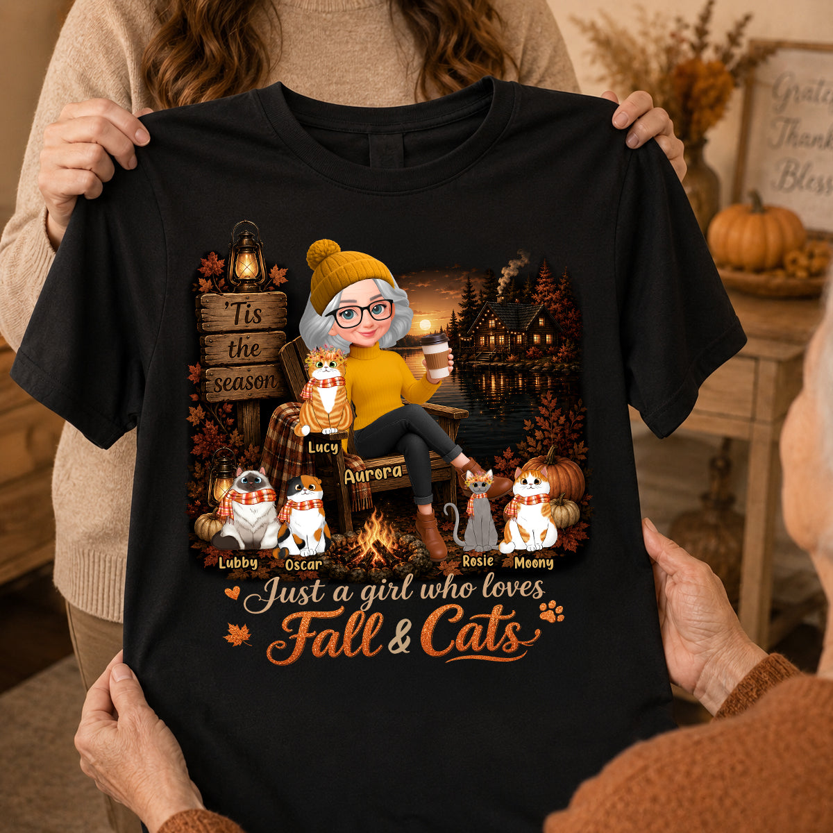 Just a Girl Who Loves Fall & Cats - Personalized Shirt - Cozy Fall Tee for Cat Moms