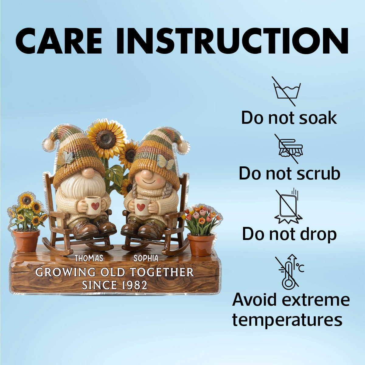3D Effect Vintage Gnome Couple Grow Old Together - Personalized Acrylic Block Plaque - Gift For Him, Gift For Her