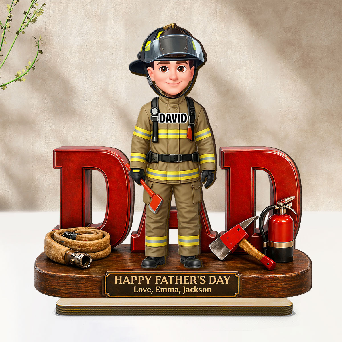 Proud American Firefighter Dad - Personalized 2-Layered Wooden Plaque -  Gift For Dad