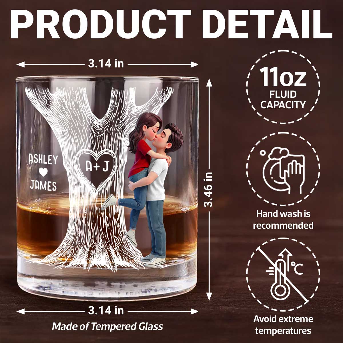 Eternal Love Couple Hugging Kissing Tree Of Love - Personalized Whiskey Glass, Wine Glass - Heartfelt Valentine, Anniversary Gift For Him, For Her