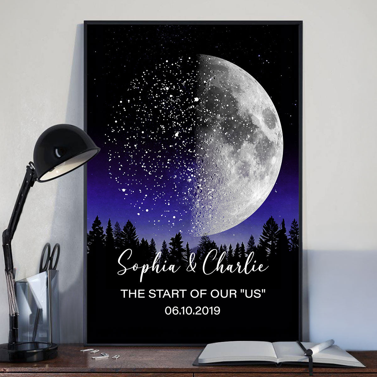 Custom Moon Phase & Star Map by Date - Personalized Poster - Heartfelt Anniversary Gift, Valentine's Day Gift for Her, for Him