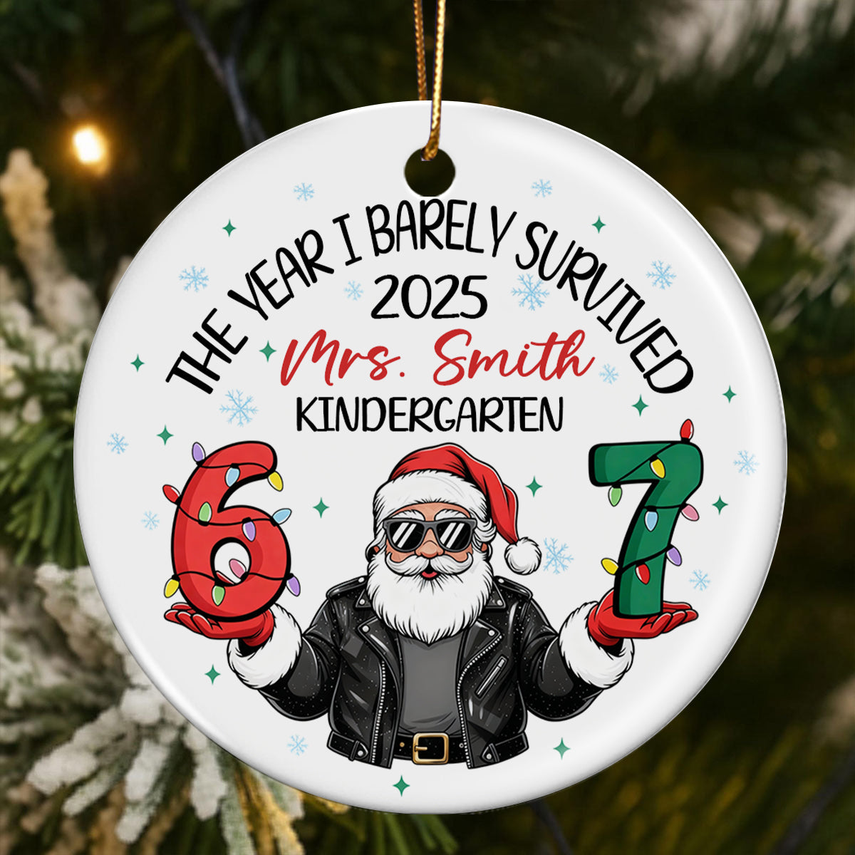 Funny Teacher Six Seven Meme Christmas - Personalized Ceramic Ornament - Viral Saying 6 7, Trending Social Media Humor