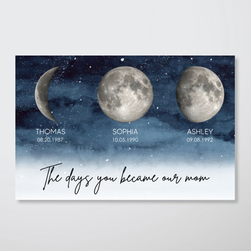 Starry Night The Day You Became MOM MUM Custom Title Nickname And Birth Moon Phase - Personalized Poster - Heartfelt Mother's Day Gift, Birthday Gift, For Mom, Wife, Grandma