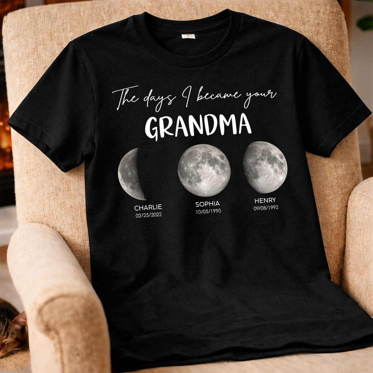 The Days I Became A Grandma Custom Grandkids Birth Moon Phase - Personalized Shirt - Mother's Day Gift For Grandma