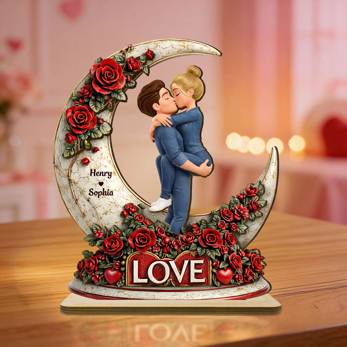 Couple Romantic Gothic Love - Personalized 2-Layered Wooden Plaque - Anniversary, Valentine's Day Gift, Gift For Him, Gift For Her