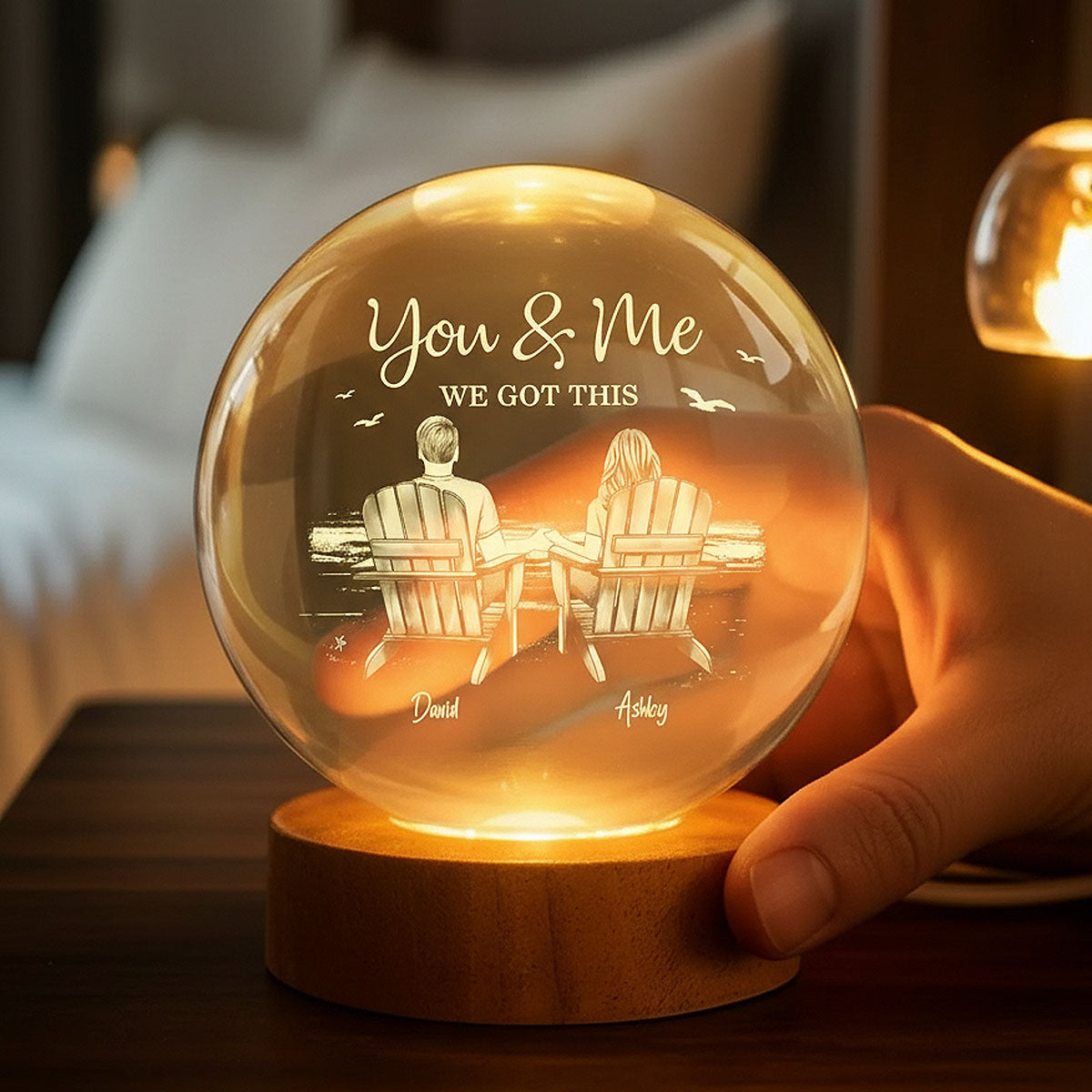 Eternal Love Couple Beach Landscape - Personalized Crystal Ball LED Night Light - Valentine's Day Gift For Couple