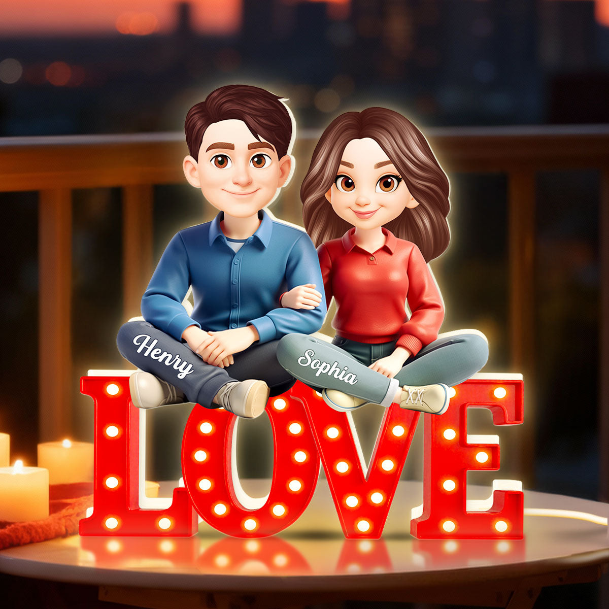 Love Couple Sitting Together - Personalized Light Box - Gift for Couple, for Him, for Her
