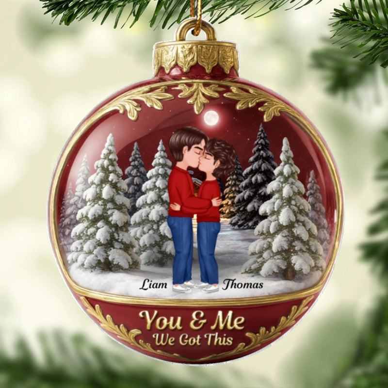 3D Effect Snow Globe Kissing Couple - Personalized Acrylic Ornament - Christmas Gift for him, Gift for her