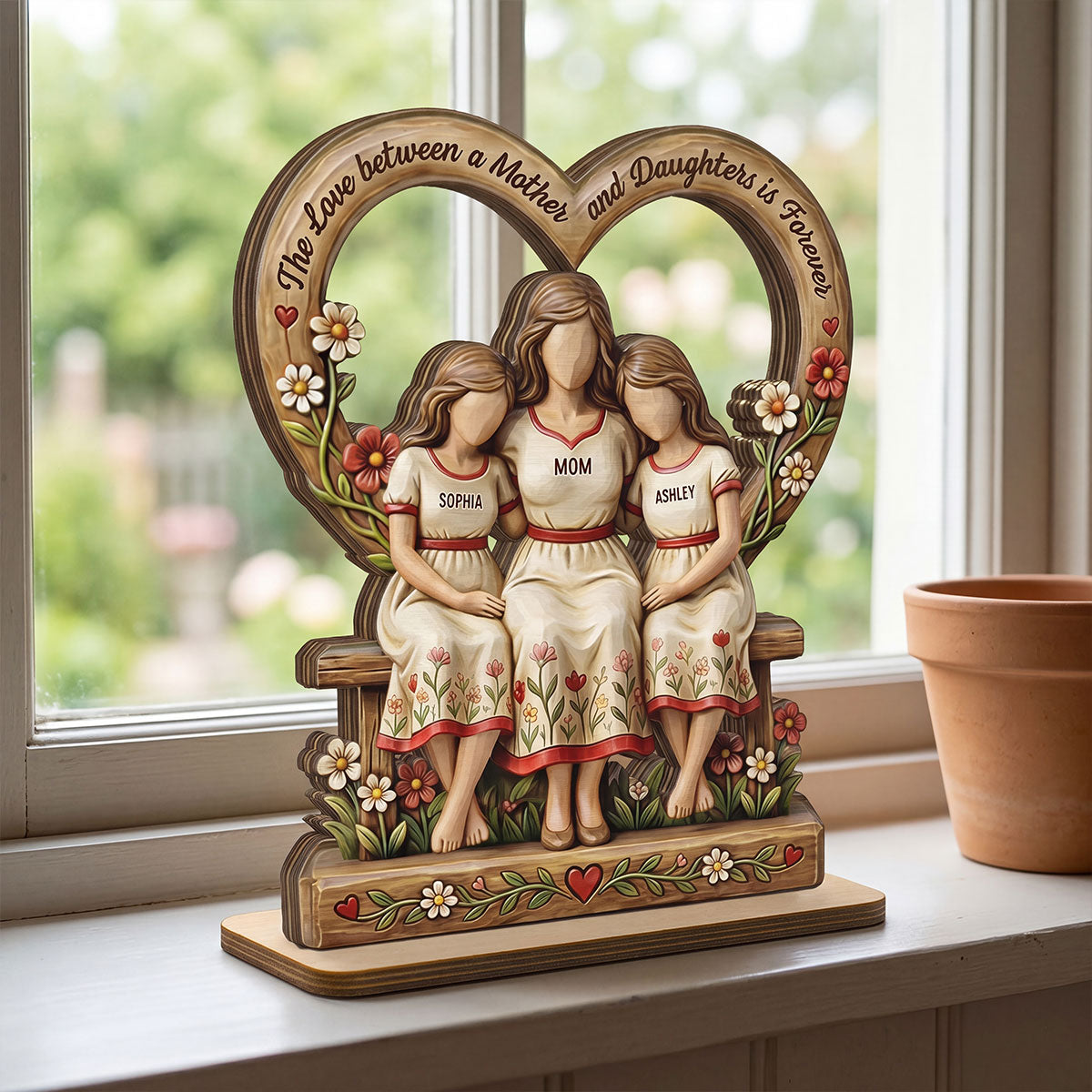 Rooted in Love Mother Daughters - Personalized 2-Layered Wooden Plaque - Gift For Mom