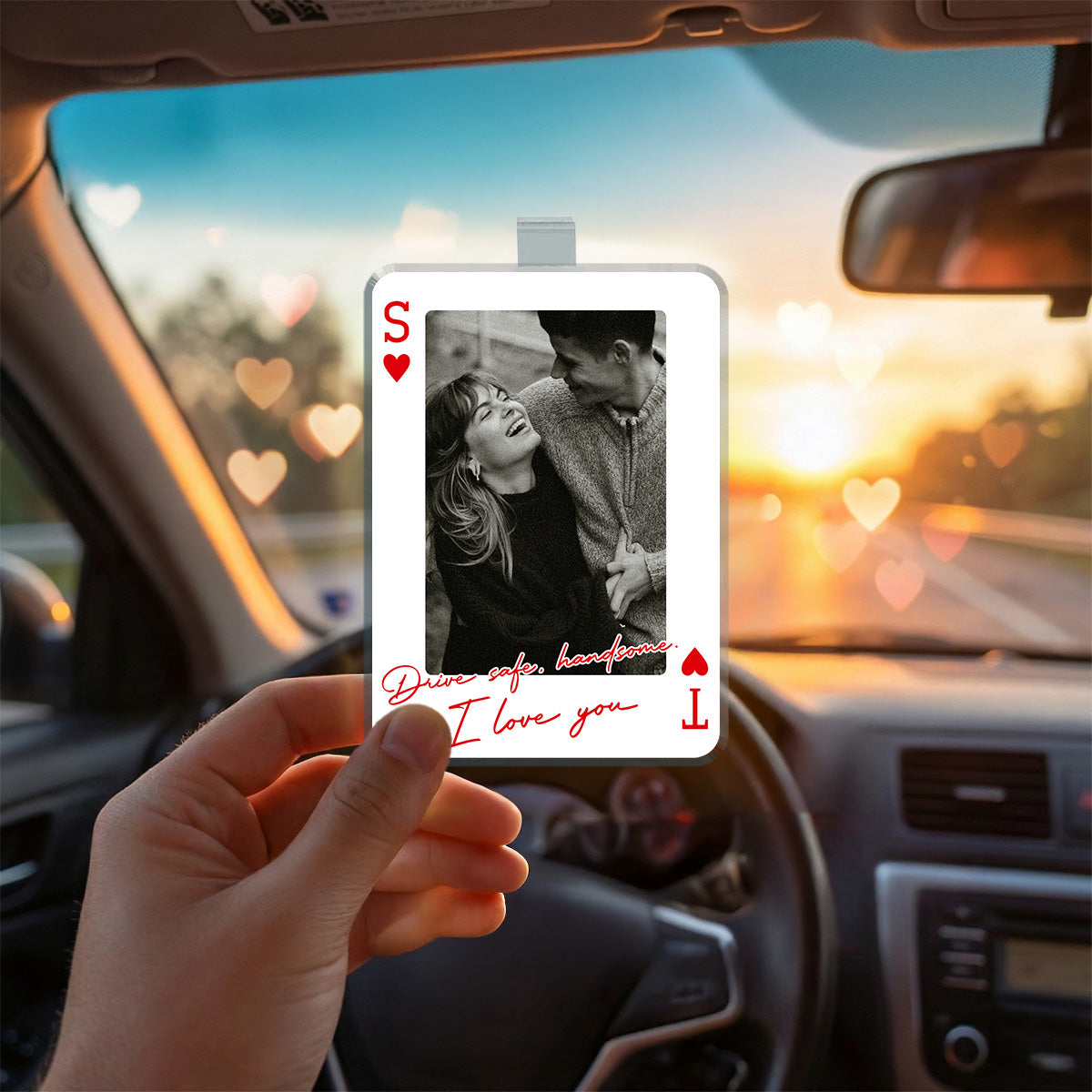 Drive Safe I Love You Custom Couple Photo Initials - Personalized Car Visor - Heartfelt Valentine's Day Gift For Couple, For Him, For Her