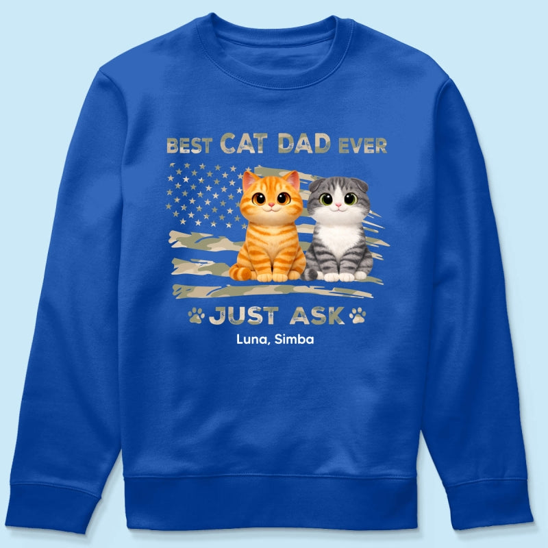 Best Cat Dad Ever Nation Flag Theme Cute Cats - Personalized Shirt - Father's Day Gift For Cat Dad, Patriotic 4th Of July Gift, USA 250th Anniversary