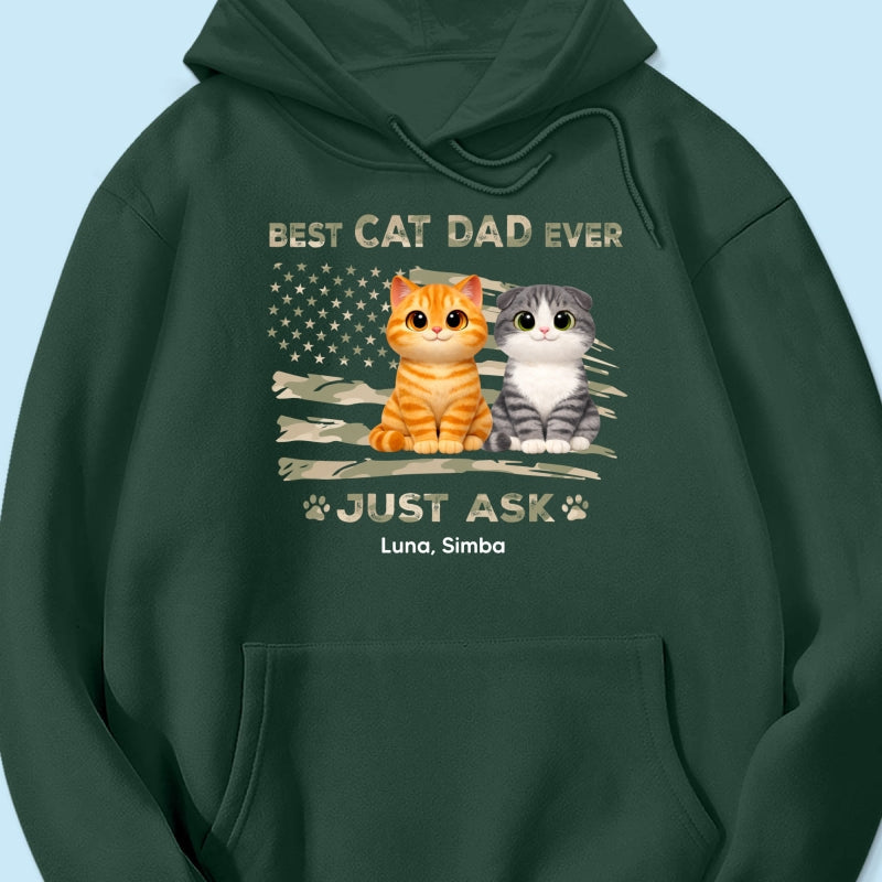 Best Cat Dad Ever Nation Flag Theme Cute Cats - Personalized Shirt - Father's Day Gift For Cat Dad, Patriotic 4th Of July Gift, USA 250th Anniversary
