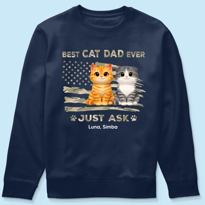 Best Cat Dad Ever Nation Flag Theme Cute Cats - Personalized Shirt - Father's Day Gift For Cat Dad, Patriotic 4th Of July Gift, USA 250th Anniversary