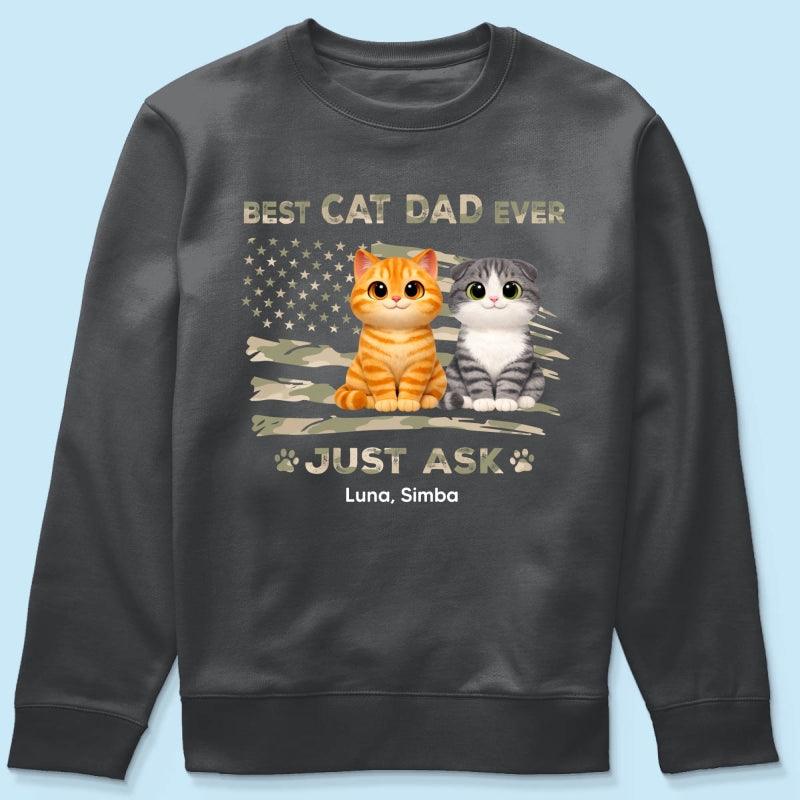 Best Cat Dad Ever Nation Flag Theme Cute Cats - Personalized Shirt - Father's Day Gift For Cat Dad, Patriotic 4th Of July Gift, USA 250th Anniversary