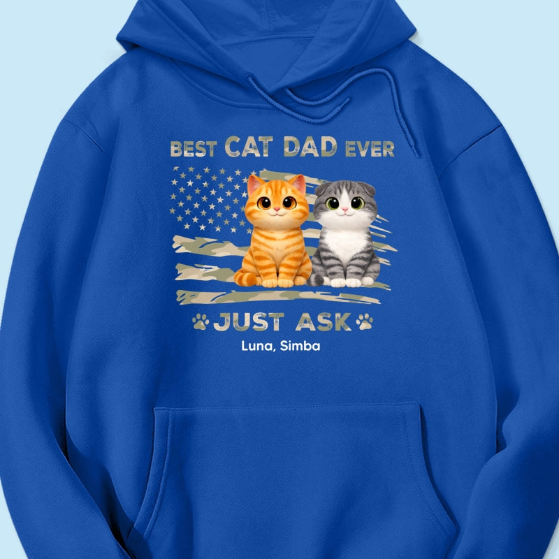 Best Cat Dad Ever Nation Flag Theme Cute Cats - Personalized Shirt - Father's Day Gift For Cat Dad, Patriotic 4th Of July Gift, USA 250th Anniversary
