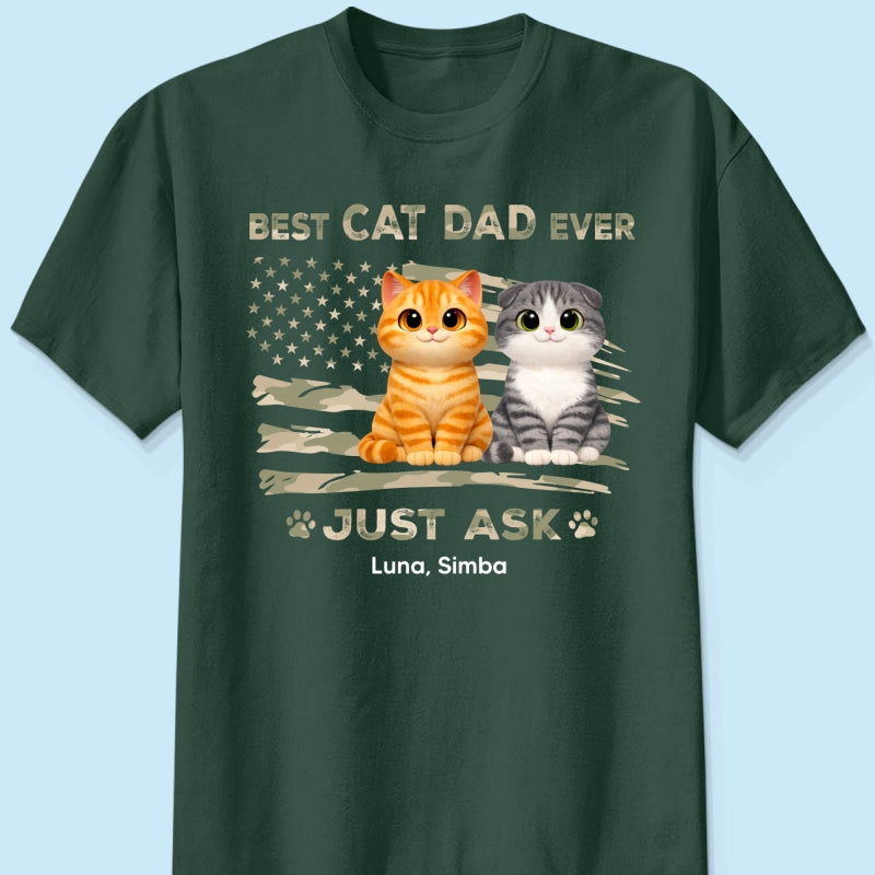 Best Cat Dad Ever Nation Flag Theme Cute Cats - Personalized Shirt - Father's Day Gift For Cat Dad, Patriotic 4th Of July Gift, USA 250th Anniversary
