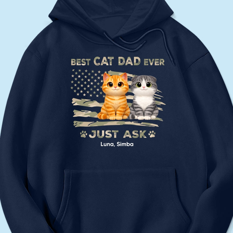 Best Cat Dad Ever Nation Flag Theme Cute Cats - Personalized Shirt - Father's Day Gift For Cat Dad, Patriotic 4th Of July Gift, USA 250th Anniversary