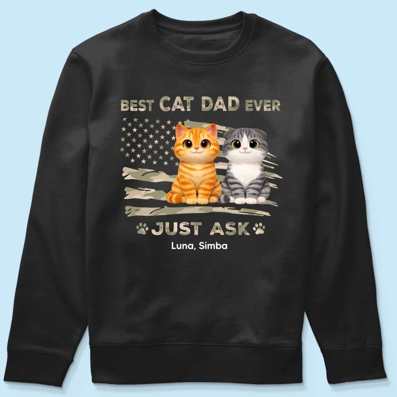 Best Cat Dad Ever Nation Flag Theme Cute Cats - Personalized Shirt - Father's Day Gift For Cat Dad, Patriotic 4th Of July Gift, USA 250th Anniversary