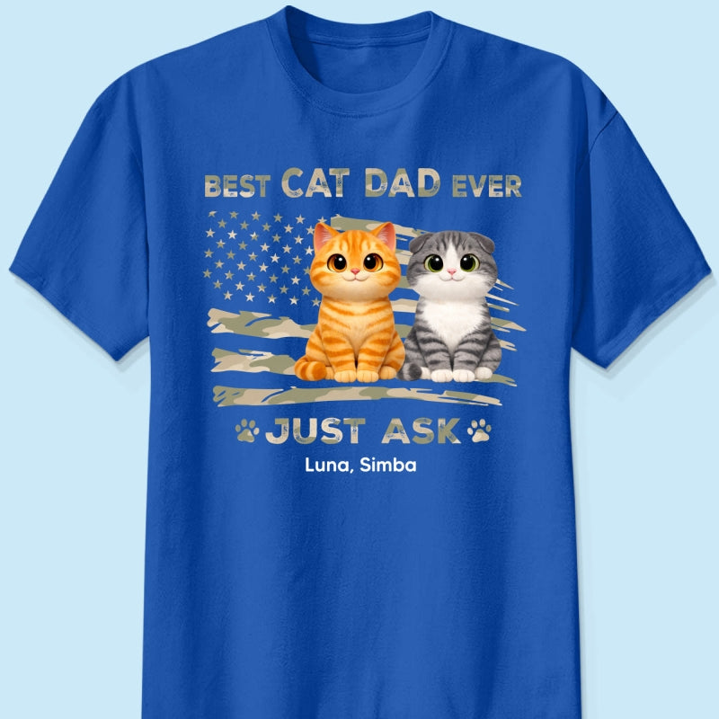 Best Cat Dad Ever Nation Flag Theme Cute Cats - Personalized Shirt - Father's Day Gift For Cat Dad, Patriotic 4th Of July Gift, USA 250th Anniversary