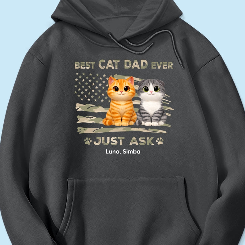 Best Cat Dad Ever Nation Flag Theme Cute Cats - Personalized Shirt - Father's Day Gift For Cat Dad, Patriotic 4th Of July Gift, USA 250th Anniversary