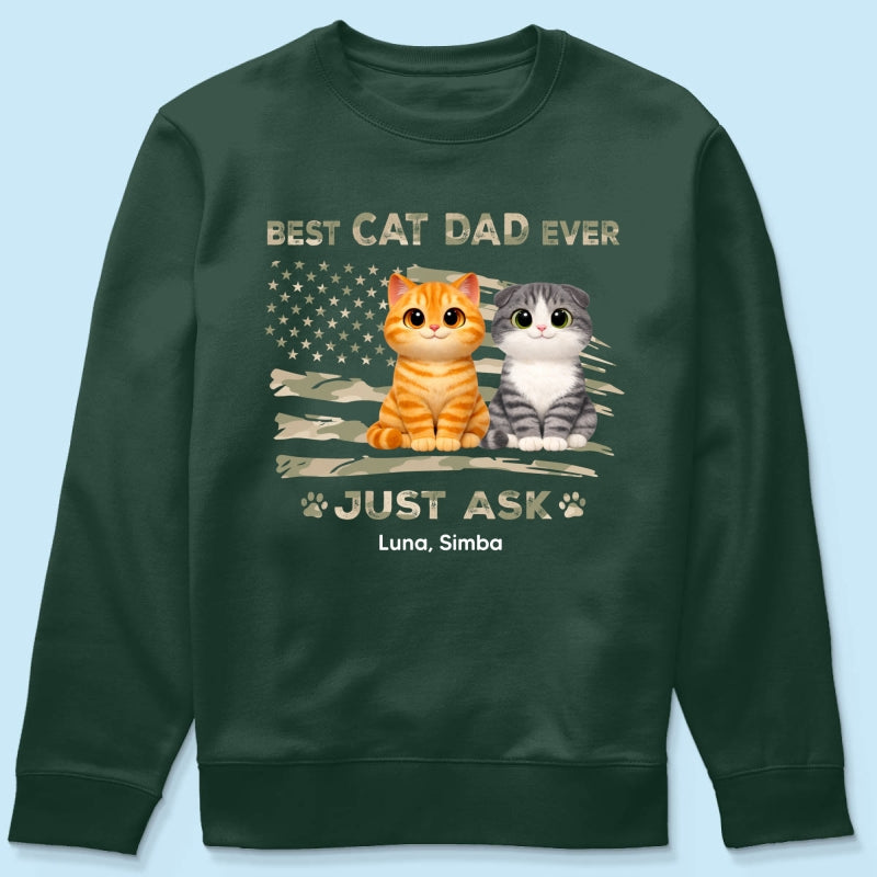 Best Cat Dad Ever Nation Flag Theme Cute Cats - Personalized Shirt - Father's Day Gift For Cat Dad, Patriotic 4th Of July Gift, USA 250th Anniversary