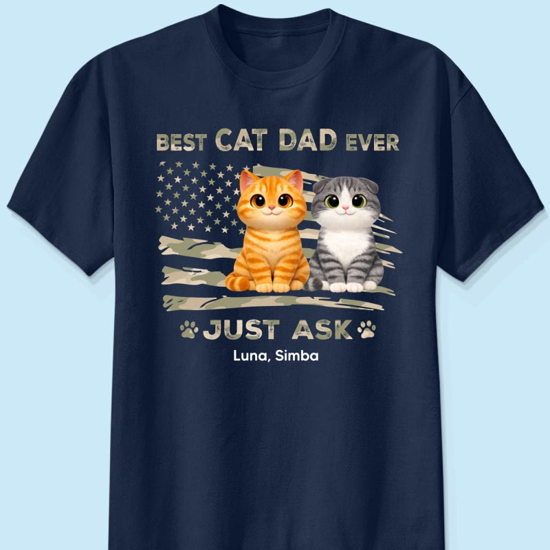 Best Cat Dad Ever Nation Flag Theme Cute Cats - Personalized Shirt - Father's Day Gift For Cat Dad, Patriotic 4th Of July Gift, USA 250th Anniversary