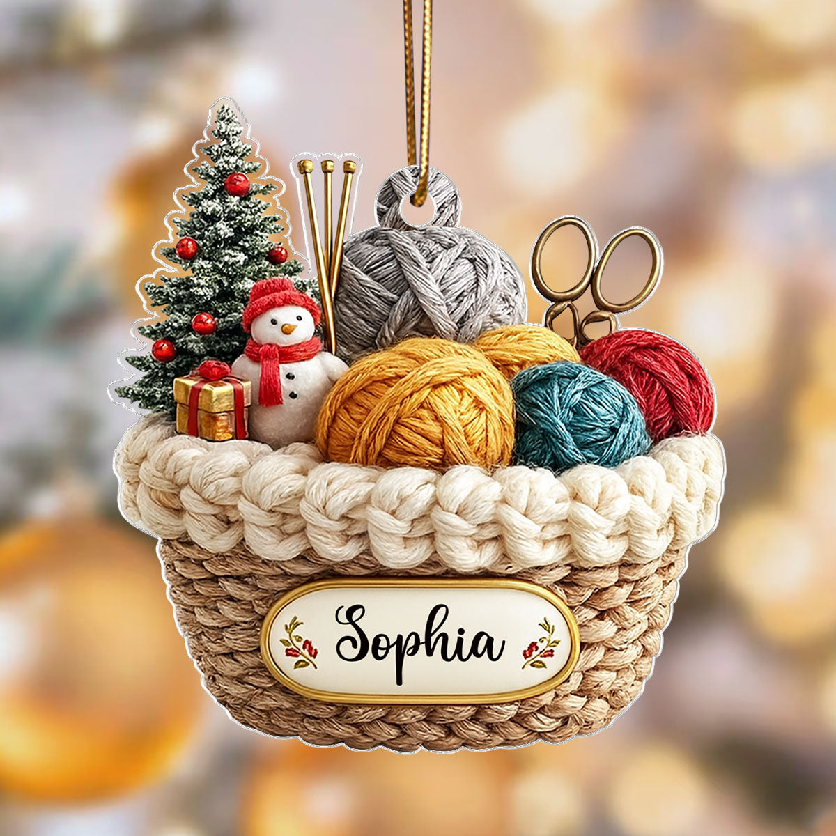 Custom Knitting Basket Yarn Decor for Knitters - Personalized Acrylic Ornament - Crochet Lover Holiday Gift 2025