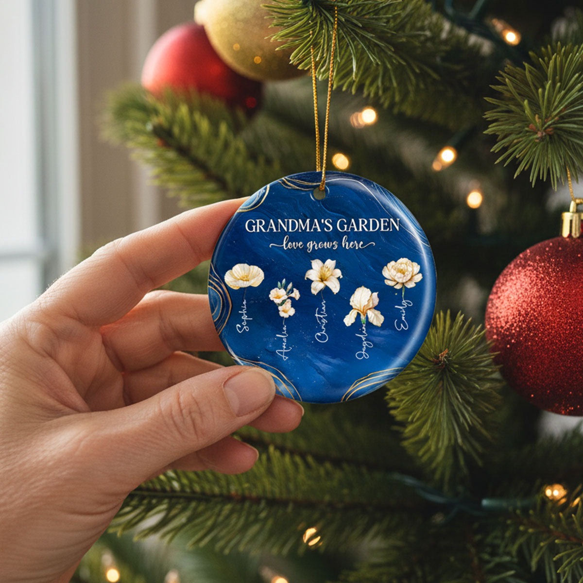 Grandma's Garden Birth Month Flowers - Personalized Ceramic Ornament - Christmas Gift For Grandma