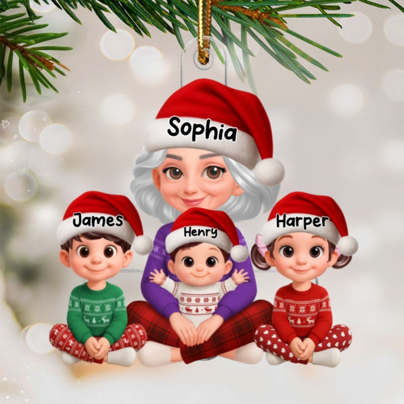 Heartwarming Grandma Grandkids Happy Together - Personalized Acrylic Ornament - Gift For Grandma, Grandkids