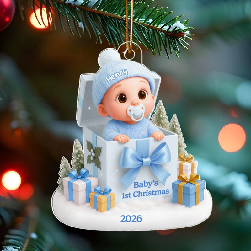 Baby's 1st Christmas Gift Box - Personalized Acrylic Ornament - Christmas Keepsake for Baby, Newborn, Nursery Lamp