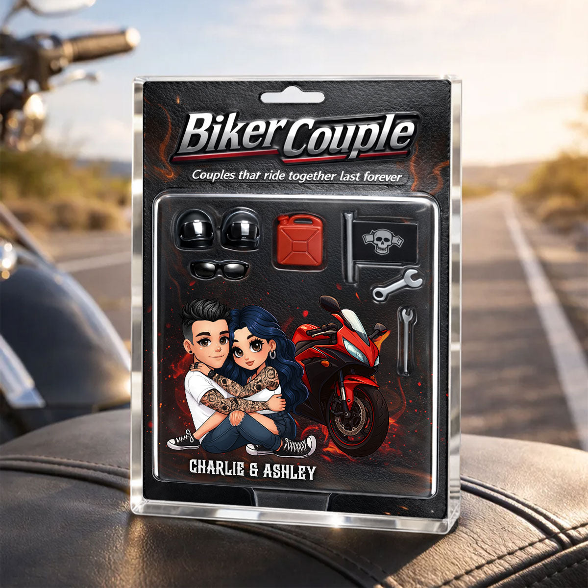 Couples That Ride Together Last Forever, Custom Action Figure Biker Couple - Personalized Acrylic Block Plaque