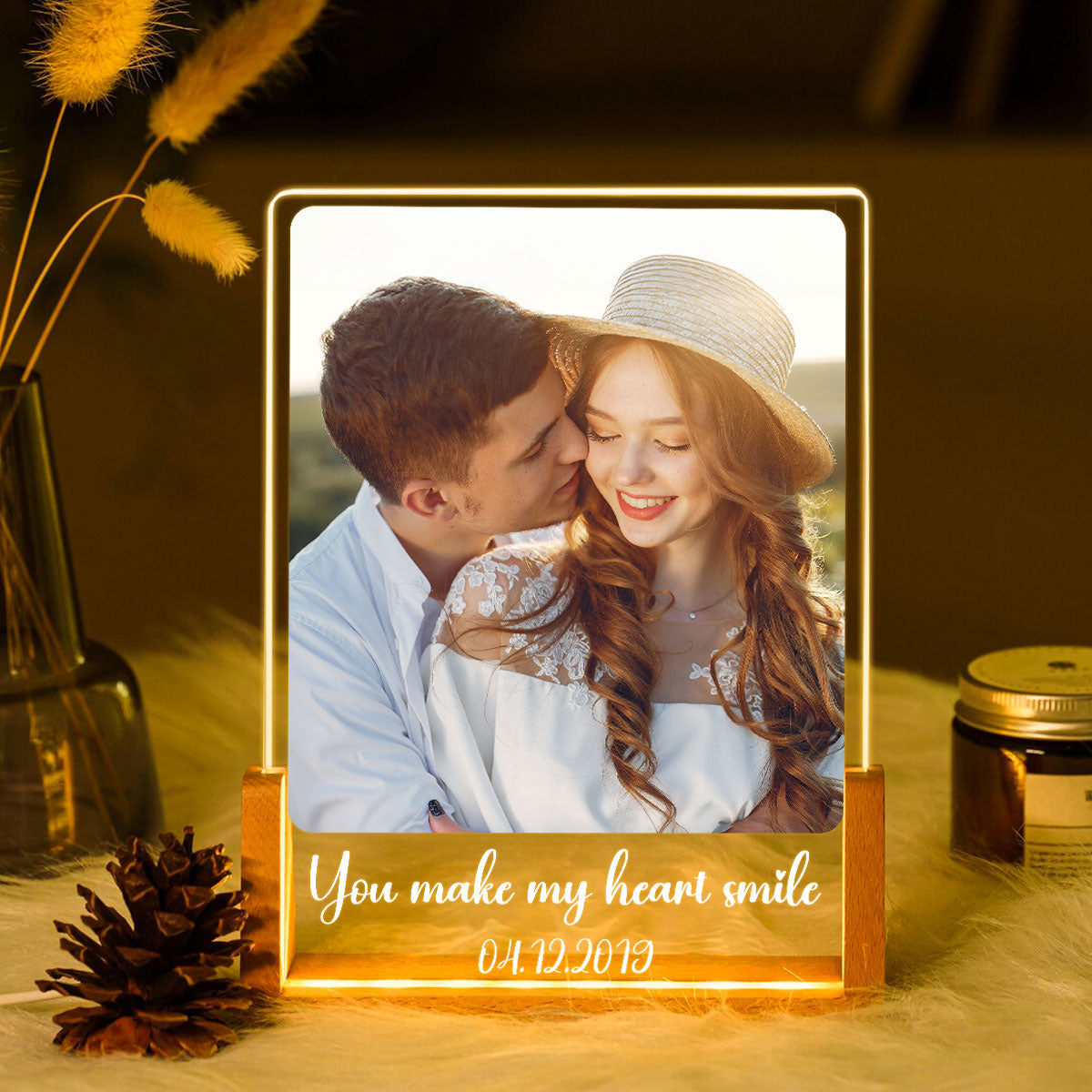Custom Photo Night Light You Make My Heart Smile - Personalized LED Night Light - Sentimental Gift for him, for her