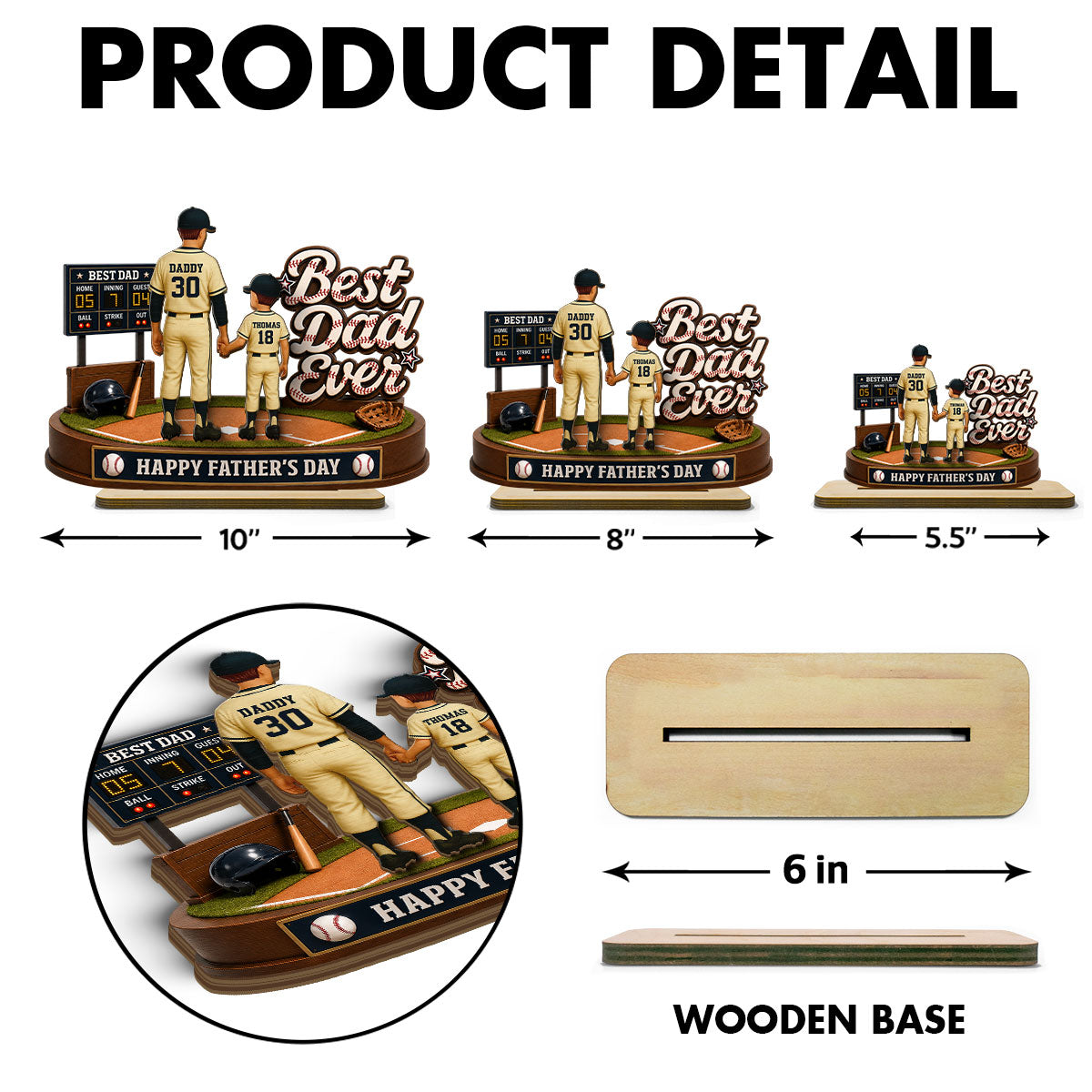 Best Baseball Dad Ever We Caught The Best Dad - Personalized 2-Layered Wooden Plaque -  Gift For Dad, Husband