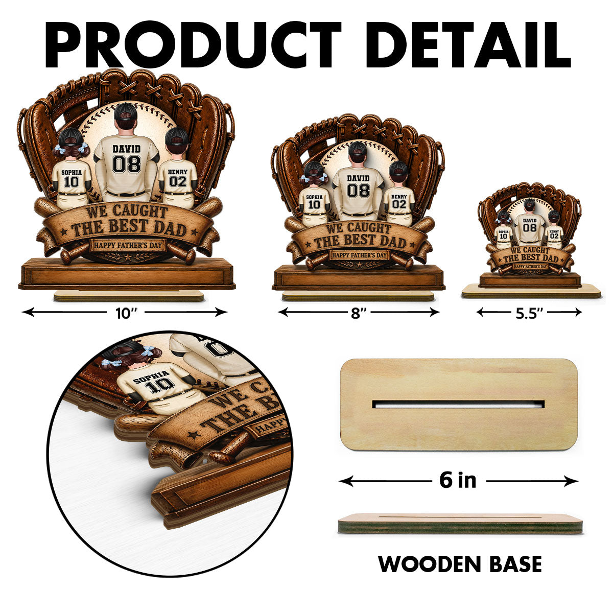 We Caught the Best Dad Fathers & Children Sitting - Personalized 2-Layered Wooden Plaque -  Gift for Husband, Dad