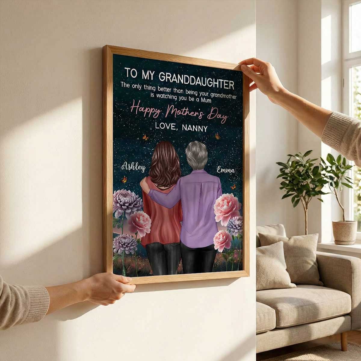 To My Granddaughter From Nanny Birth Month Flower Beautiful Hill At Night - Personalised Poster - Mother's Day Gift