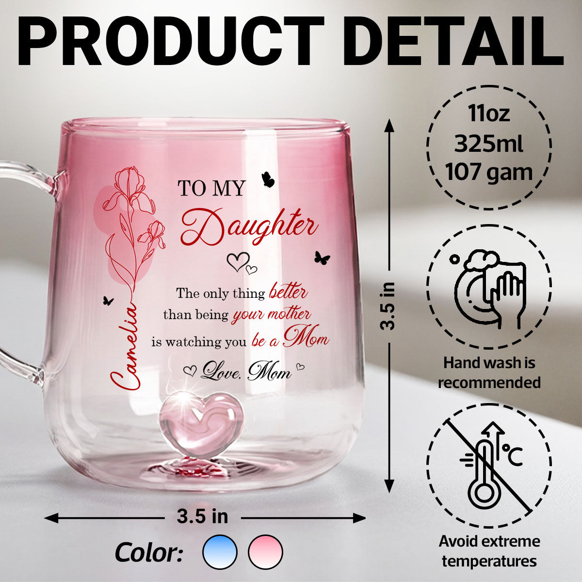 Watching You Be a Mom - Personalized Glass Mug - Custom Birth Month Flower, Heartfelt Mother's Day Gift for Daughter