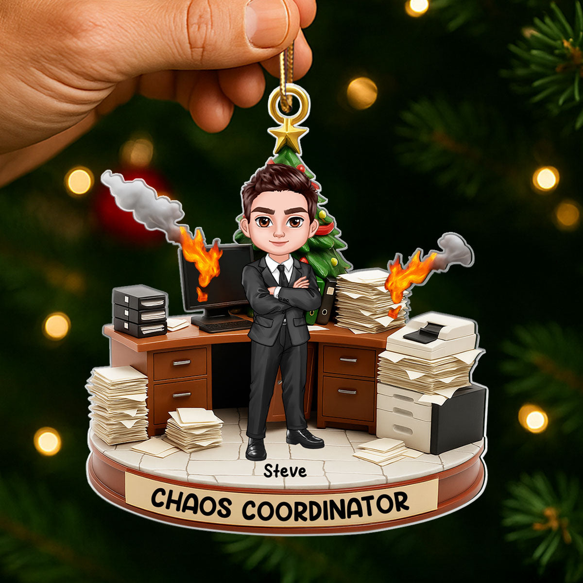 Office Chaos Coordinator - Personalized Acrylic Ornament - Funny Christmas Coworker Gift, White Elephant, Secret Santa Gift