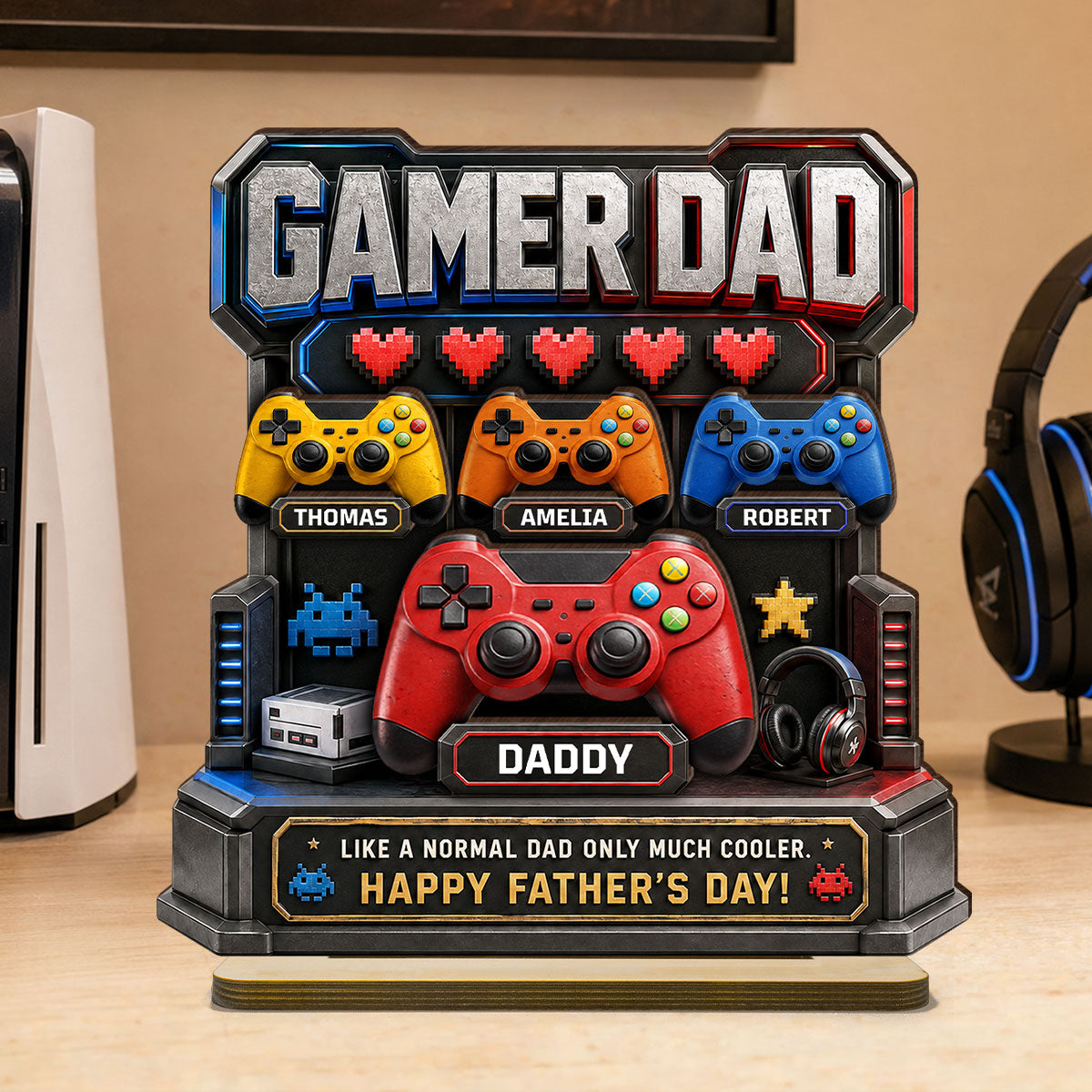 Gamer Dad Much Cooler - Personalized 2-Layered Wooden Plaque -  Gift for Dad, Husband
